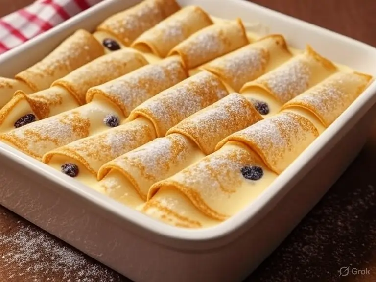Gebackene Crêpes mit Vanillecreme – Ein zartes Dessert zum Verlieben