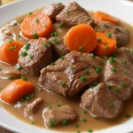 Zarte Schweinewürfel in Möhrensauce – herzhaftes Mittagessen mit Hausmannskost-Charme