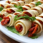 Vegetarische Wrap-Röllchen mit Rucola und Tomaten