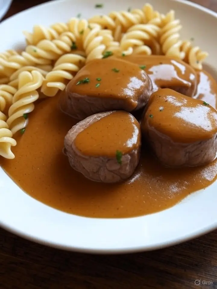 Schweinefleisch in feiner Weißweinreduktion – ein harmonisches Spiel aus Aromatik und Zartheit